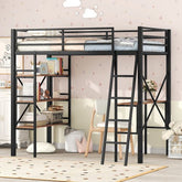 Bellemave® Twin Size Metal Loft Bed with Shelves and Desk - Bellemave