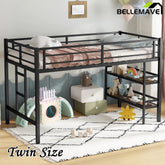 Bellemave® Twin Size Metal Loft Bed with Storage Shelf, Easy Climbing Ladder and Guardrails - Bellemave