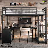 Bellemave® Twin Size Metal Loft Bed with Wardrobe & L - Shaped Desk - Space Saving Loft Bed for Kids, Teens, Adults with Storage Cubes, Shelves & Closet, Black - Bellemave
