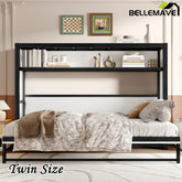 Bellemave® Twin Size Metal Murphy Bed with Shelves, Foldable and Space - saving Design - Bellemave