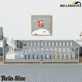 Bellemave® Twin Size Montessori Floor Bed for Kids,Twin Floor Bed Frame with Slats,Solid Wood Twin Bed Frame for Girls Boys,Grey - Bellemave