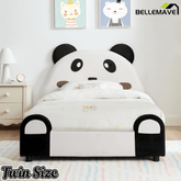 Bellemave® Twin Size Panda Headboard Platform Bed Frame, Velvet Upholstered, for Boys and Girls, White - Bellemave