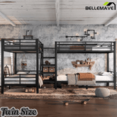 Bellemave® Twin Size Quad Bunk Bed with Storage Stairs and Shelves, Metal Twin Bunk Beds Frame with Safety Guardrails for Kids Teens (Black/Quad) - Bellemave