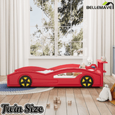 Bellemave® Twin Size Race Car Bed for Boys,Cool Car Bed Frame with Storage Shelves,Car Shaped Kids Bed Twin Size with Wheels,Red - Bellemave