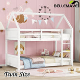 Bellemave® Twin Size Rubber Wood House Floor Bunk Bed with Headboards, Footboards and Guardrails, Ladder - Bellemave