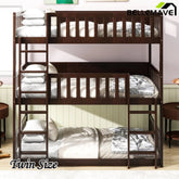 Bellemave® Twin Size Rubber Wood Triple Bunk Bed with Ladders and Guardrails(Detachable) - Bellemave