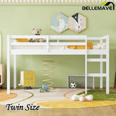 Bellemave® Twin Size Rubber Wooden Low Loft Bed with Ladder(Strengthened Slats) - Bellemave