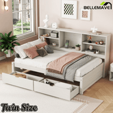 Bellemave® Twin Size Upholstered Bed with Bookcase Headboard, 2 Drawers & Charging Station - Bellemave