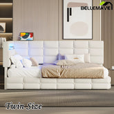 Bellemave® Twin Size Upholstered Daybed with Storage 2 Drawers and Charging Station, LED Lights and Storage Headboard - Bellemave