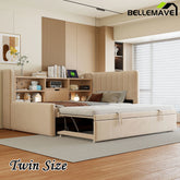 Bellemave® Twin Size Upholstered Daybed with Trundle, Storage Shelves, USB & Outlet - Bellemave