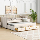 Bellemave® Twin Size Upholstered Daybed with Twin Size Trundle and Drawers - Bellemave
