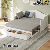 Bellemave® Twin Size Wood Daybed with Extended Pop Up Trundle and Storage Drawers - Bellemave