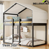 Bellemave® Twin Size Wood House Bunk Bed with Tent - Bellemave