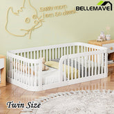 Bellemave® Twin Size Wood Montessori Floor Bed with Fence - Bellemave