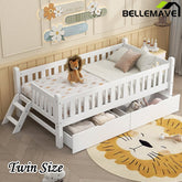 Bellemave® Twin Size Wood Platform Bed with Guardrail and 2 Drawers - Bellemave