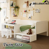 Bellemave® Twin Size Wooden Daybed with Storage Shelves and Lockers, Study Desk and Matching Stool - Bellemave