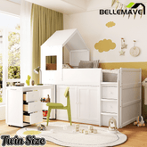 Bellemave® Twin Size Wooden Loft Bed with Desk, Drawers & Cabinets - Bellemave