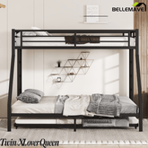 Bellemave® Twin XL over Queen Metal Bunk Bed with Trundle for Kids, Teens & Adults, Black - Bellemave