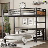 Bellemave® Twin XL Over Twin XL Bunk Bed with Headboard and Full Length Guardrail, Separable Heavy Duty Bunk Bed, Black - Bellemave