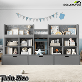 Bellemave® Twin XL Size Loft Bed with Multi - storage Shelves and Storage, Low Loft Bed with Curtain and Chalkboard, No Box Spring Needed, White - Bellemave