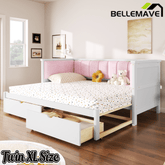 Bellemave® Twin XL to King Size Convertible Daybed with Two Storage Drawers and Upholstered Backrest - Bellemave