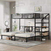 Bellemave® Twin/Twin XL over Twin & Twin Metal Triple Bunk Bed with Desk and Shelves - Bellemave