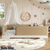Bellemave® Upholstered Montessori Floor Bed with Removable Guardrails, Faux Leather Low Profile Platform Bed - Bellemave