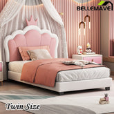 Bellemave® Upholstered Princess Bed with Crown Headboard and Footboard - Bellemave