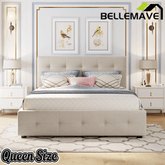 Bellemave® Upholstered Queen Size Platform Bed Frame with 2 Storage Drawers,Twin XL Trundle,Headboard & Footboard,Mattress Foundation with Slats Support - Bellemave