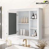 Bellemave® Wall Mounted Medicine Cabinet with Mirror Door & 6 Adjustable Shelves, 35"W x 27.5"H – Bathroom Storage Cabinet - Bellemave