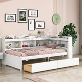 Bellemave® Wood Daybed with L - shaped Bookcases and Drawers - Bellemave
