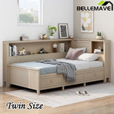 Bellemave® Wood Daybed with Storage Shelves and 3 Drawers - Bellemave