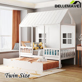 Bellemave® Wood House Bed With Twin Size Trundle - Bellemave