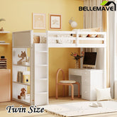Bellemave® Wood Loft Bed with Ladder, Shelves and Desk - Bellemave