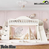 Bellemave® Wood Loft Bed with Slide, Storage Stairs & Wardrobe - Bellemave