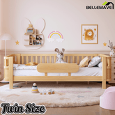 Bellemave® Wood Platform Bed for Kids, with Safety Guardrails & Detachable Fence, Extra Side Rail, Low Profile Floor Bed Frame for Co - Sleeping - Bellemave