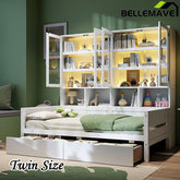 Bellemave® Wooden Daybed with Glass - Door Storage Cabinets, Built - in LED Lighting and Shelves - Bellemave