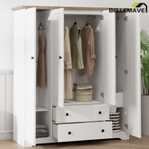 Bellemave® Wooden Freestanding Wardrobe Cabinet with 2 Hanging Rods, 2 Drawers & Shelves for Bedroom, Guestroom - Bellemave