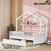 Bellemave® Wooden House Bed with 2 Drawers and Storage Shelf - Bellemave