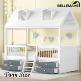 Bellemave® Wooden House Bed with 4 Drawers and Safety Guardrails - Bellemave
