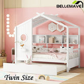 Bellemave® Wooden House Bed with Trundle and Storage Shelf - Bellemave