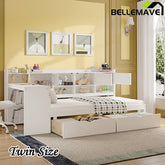 Bellemave® Wooden L - Shape Daybed with Seven Storage Cabinets and Two Storage Drawers, Study Desk and Built - in Bookshelf - Bellemave