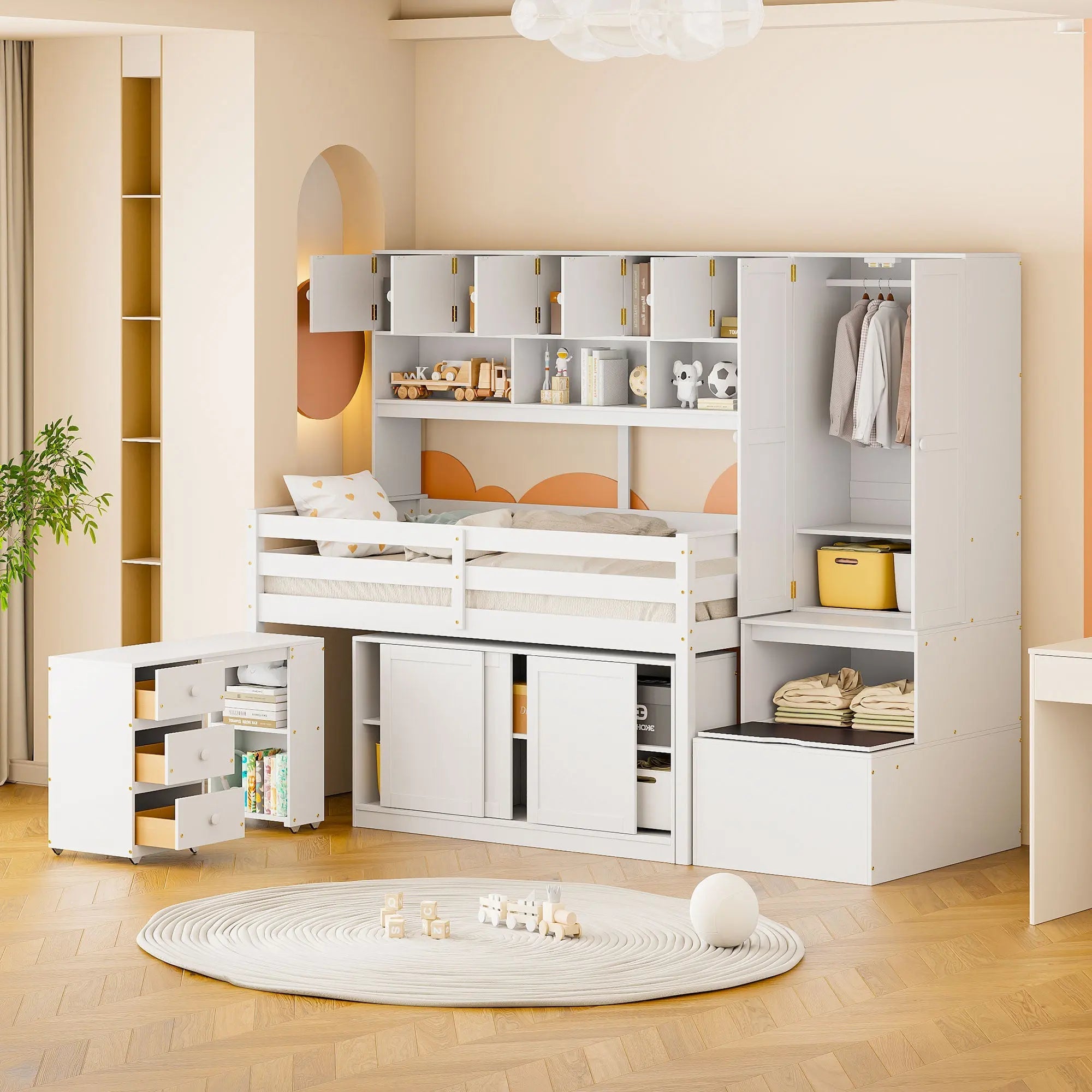 Bellemave Wooden Loft Bed Big Storage with Under-bed Desk, Drawers Bellemave Wooden Loft Bed Big Storage with Under-bed Desk, Drawers