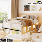 Bellemave® Wooden Platform Bed with Bookshelf, Display Cabinet and Storage Drawer, Multi - Functional Storage Bed for Bedroom, Guestroom - Bellemave