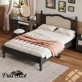 Bellemave® Wooden Platform Bed with Natural Rattan Headboard and Wooden Slat Support - Bellemave