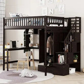 Bellemave® Full Size Loft Bed with Bookshelf,Drawers,Desk,and Wardrobe - Bellemave