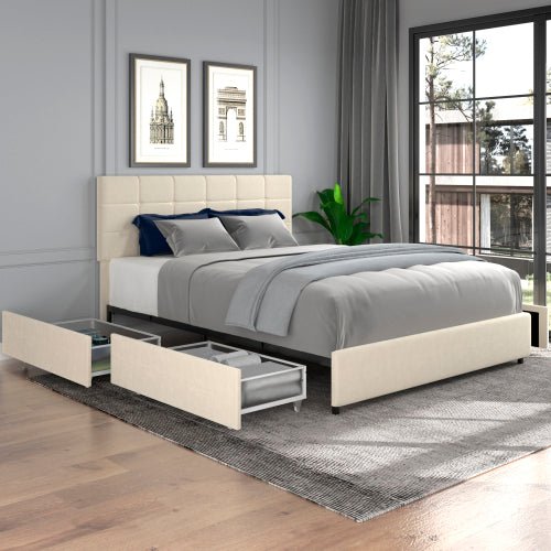 Bellemave Queen Size Linen Upholstered Platform Bed Frames with 3 Storage  Drawers,Queen Storage Bed with Headboard & Wood Slat Support for Bedroom