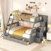 Bellemave® Twin over Full Bunk Bed with 3 Drawers,Ladder and Storage Staircase - Bellemave