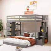 Bellemave® Twin over Full Bunk Bed with 3 - Layer Shelves, Drawers and Storage Stairs - Bellemave