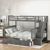 Bellemave® Twin over Full Stairway Bunk Bed with Drawer, Storage and Guard Rail - Bellemave